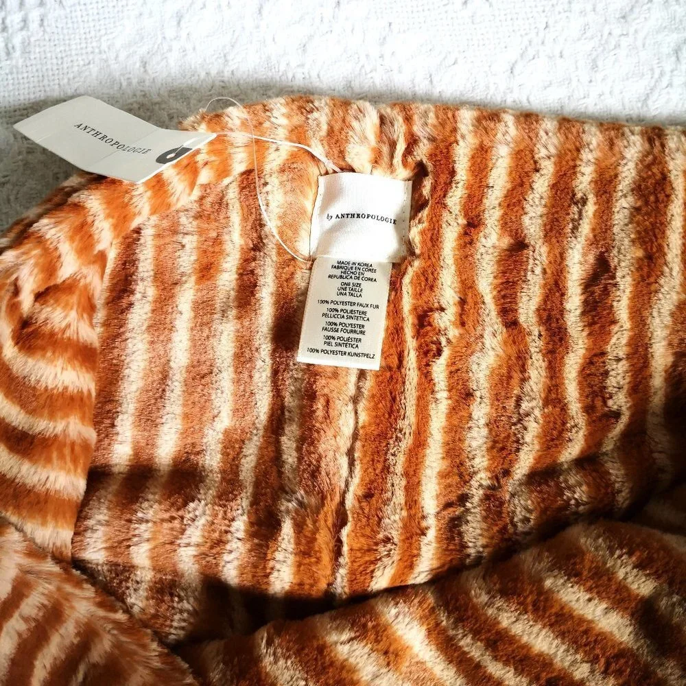 Anthropologie‎ Super Soft Faux Fur Neck Warmer Scarf/Wrap Orange Stripe